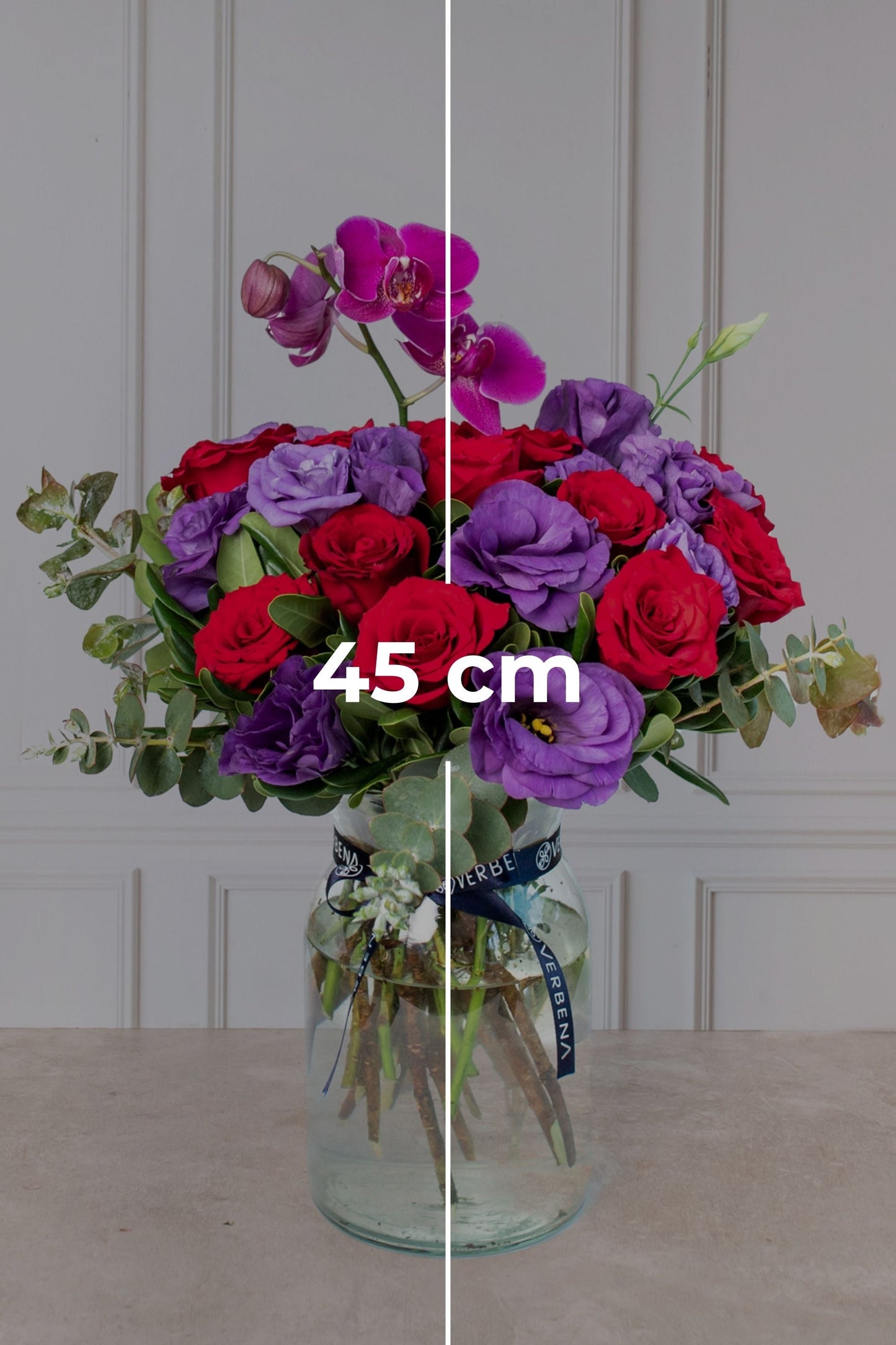 Mora Roja / Rosa Roja, Lisianthus Morado y Orquídea