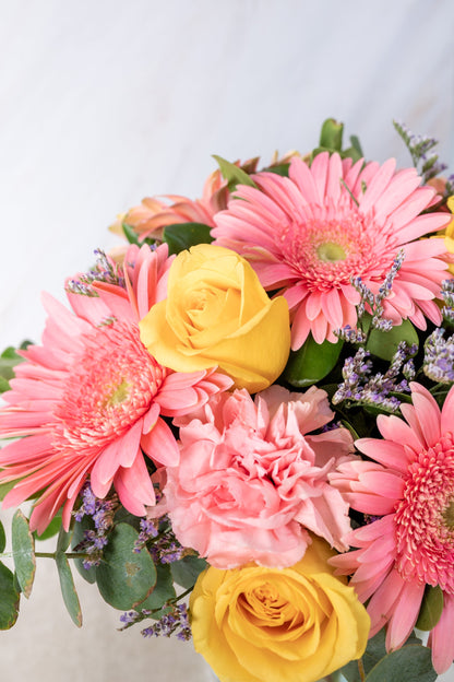 Brillo de Sol / Gerbera Rosa con Rosa Amarilla