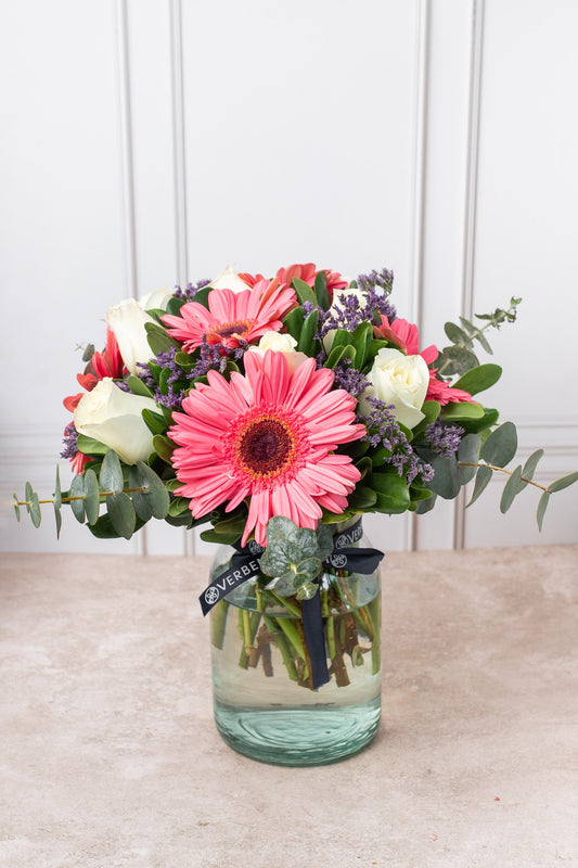 Rosa Pastel - Gerbera Rosa con Rosa Blanca